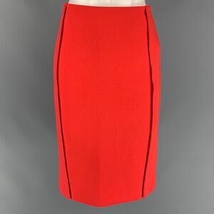 CALVIN KLEIN COLLECTION Size 0 Orange Crepe Pencil Knee Length Skirt